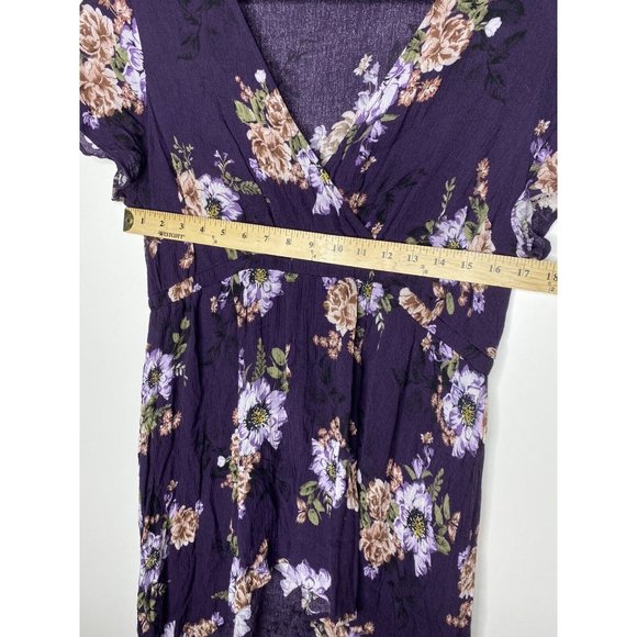 Torrid Tunic Size 00 10/M/L Women's Dark Purple Floral Gauze Babydoll Tunic - Picture 5 of 7